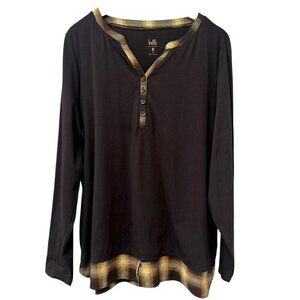 Belle by Kim Gravel Brown Henley Tee XL Long Sleeve Cotton Modal Blend Womens